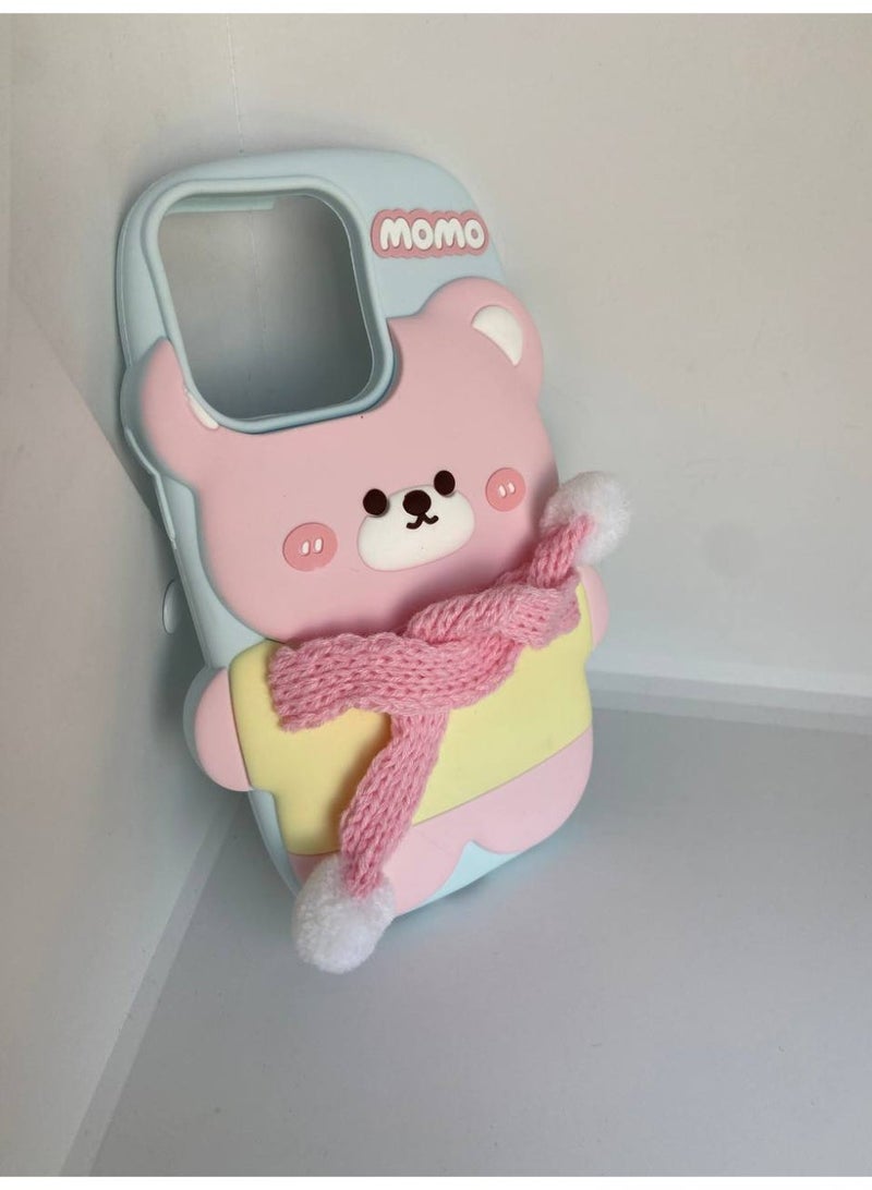 MOMO Ecosystem Stylish 3D Cartoon Case for iPhone12-13-14-15 Pro Max, All-Round Protection, Anti-Slip Cover, Scratch-Resistant, and Fun Aesthetic Cover (Happy Bear) - Image 2